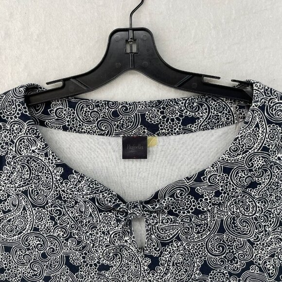 Rafaella Blouse Womens 1X Black White Paisley V Neck Cap Sleeve Knit Pullover - Picture 6 of 11
